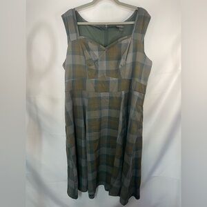 Torrid “Outlander” collection Sleeveless Plaid A-Line Dress in Olive and Gray